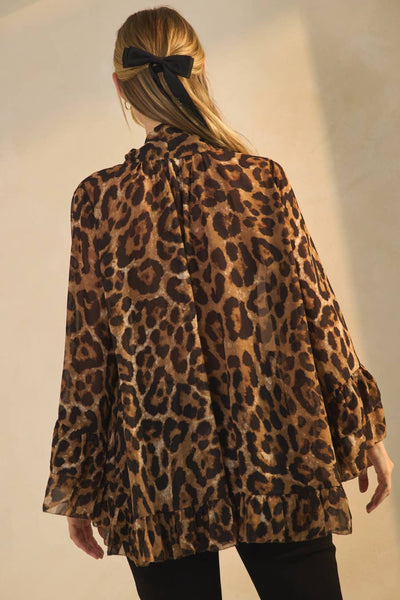 Leopard Printed Chiffon Blouse: Brown Leopard
