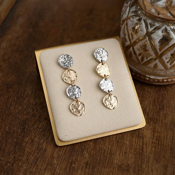 Golden Muse – Four Disc Cascade Earrings: Gold Tone