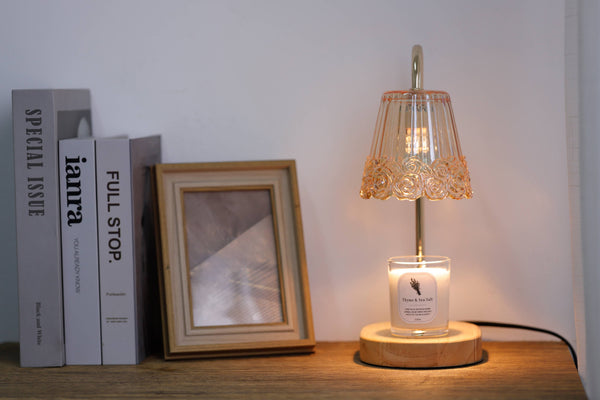 Amber Candle Warmer Lamp + Candle – Light Wood Oval Base