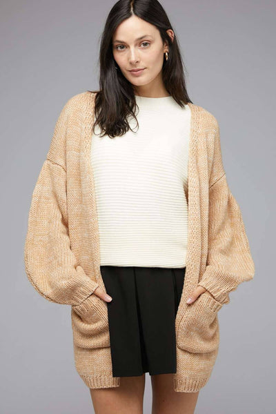 PLUS KNIT LONG SLEEVE CARDIGAN: Light Tan