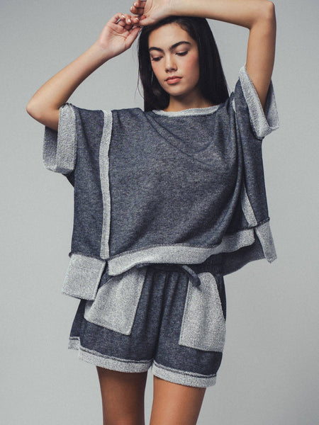 Garner Cozy Reverse Stitch Colorblock Short: OLIVE