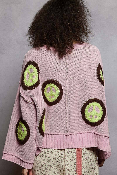 V neck long sleeve peace Berber print sweater