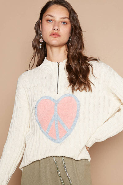 Long sleeve high neck heart peace sweater