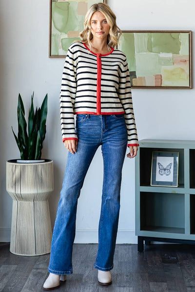 STRIPE ZIP UP CARDIGAN
