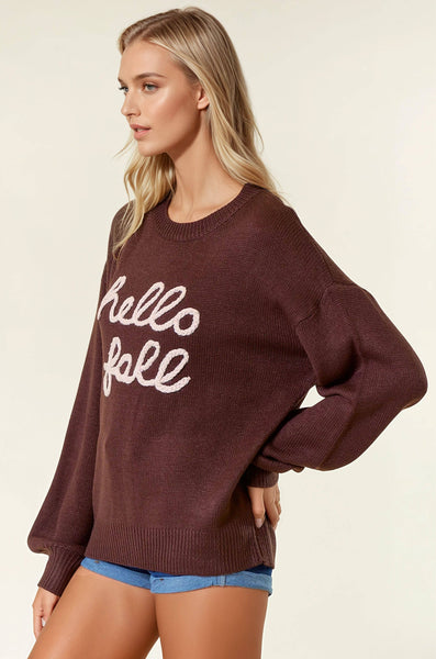 HELLO FALL Letter Embroidered Oversize Sweater