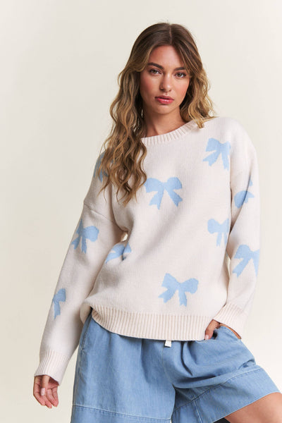 Blue Bow Detailed Sweater