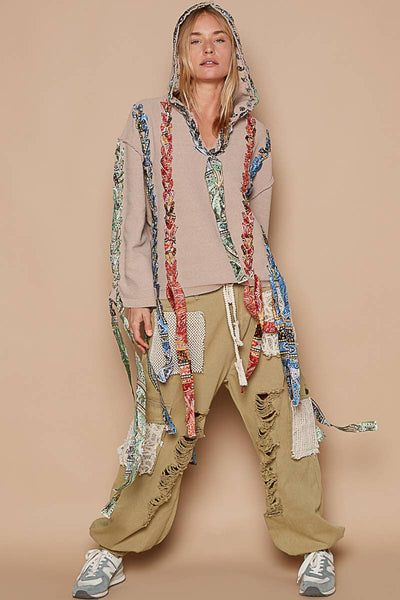 Artistic colored thread peace solid sweater Latte