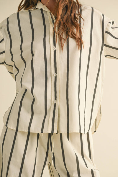 STRIPED BUTTON DOWN LINEN SHIRTS: BLACK STRIPE