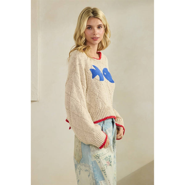 Printed Knitted Sweater: Ivory