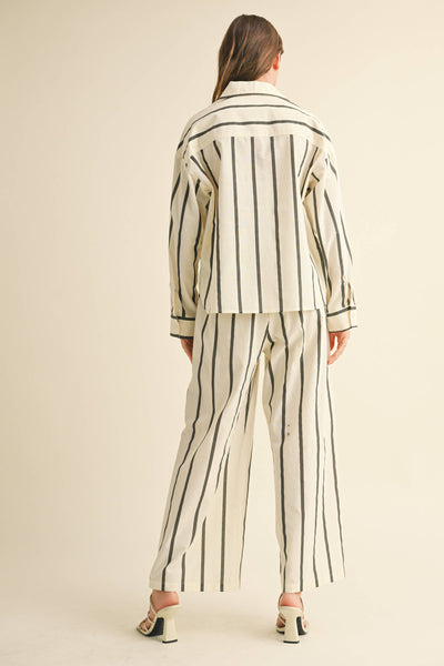 STRIPE STRAIGHT LEGS PANTS WITH ELASTIC BAND: BLACK STRIPE