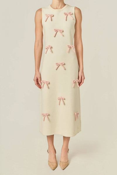 Lila Bow Midi Dress: CREAM/PINK