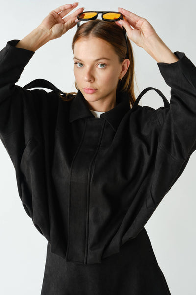 MOJAVE SUEDE-FINISH ZIP-FRONT JACKET: TRUFLE