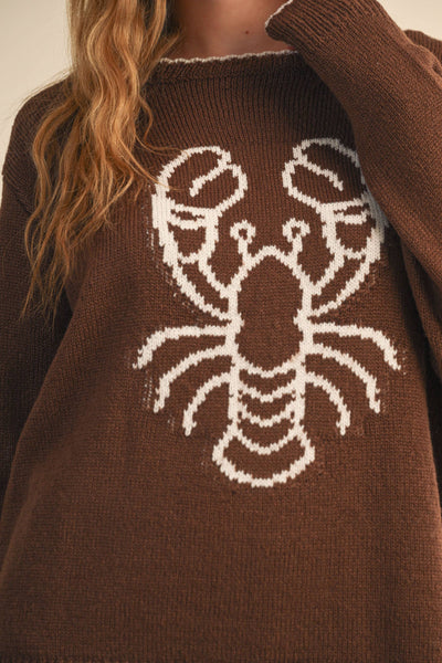 LOBSTER PRINTED KNIT TOP AND SHORTS SET: BROWN/CREAM