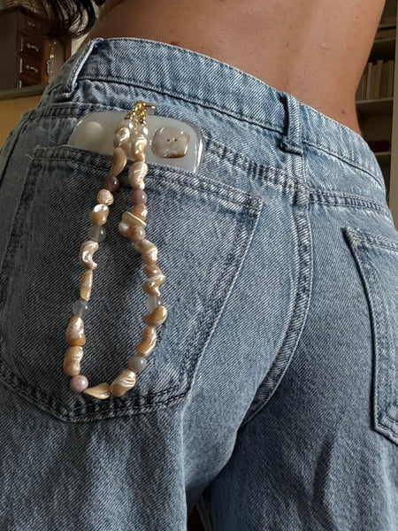 Mother of Pearl Beaded Phone Wristlet