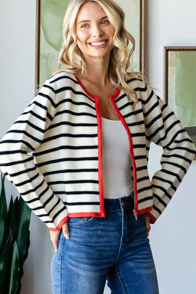 STRIPE ZIP UP CARDIGAN