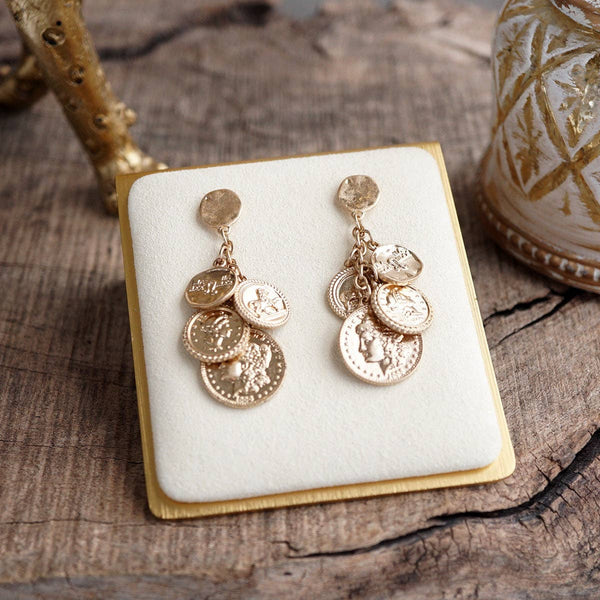 Starlit Relics – Coin Chandelier Statement Earrings: Worn Silver Tone