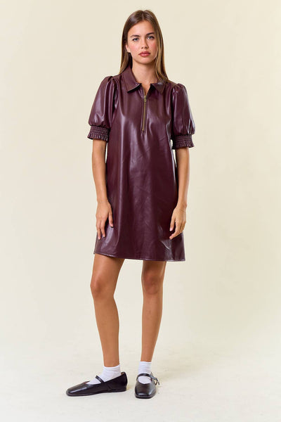 Faux Leather Mini Dress W/Side Pocket