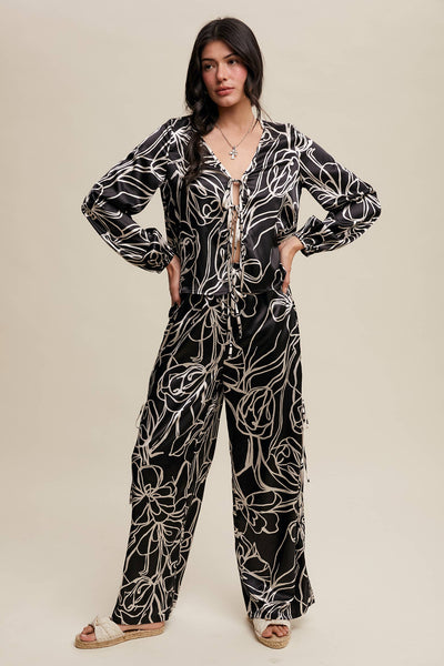 Bold Floral Print Satin Pants