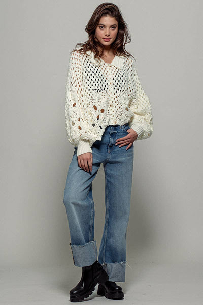 Open Interlaced Floral Long Sleeve Sweater