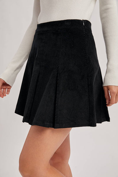CORDUROY PLEATED MINI SKIRT: Black