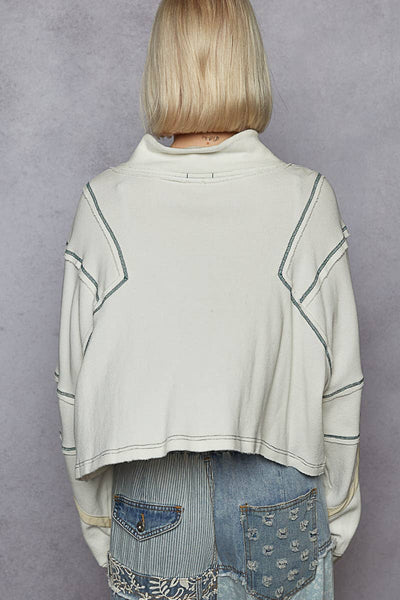 High neck zipper front long sleeve crop top