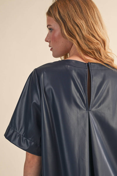 FLARED SHORT SLEEVE SWING MINI DRESS INDIGO