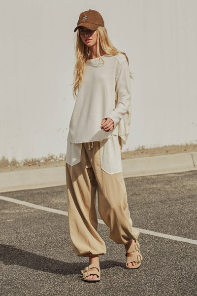 Oversized Waffle Knit High-Low Tunic Top: IVORY / S-M-L:2-2-2
