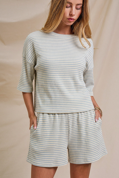 Striped Knit Two-Piece Lounge Set Boxy Tee: RED WHITE / S-M-L:2-2-2