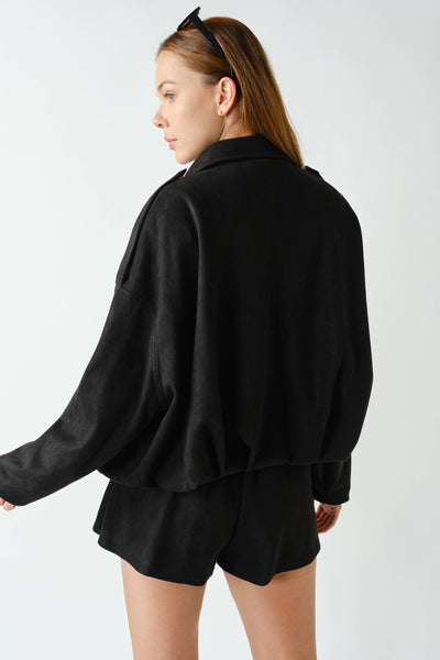 MOJAVE SUEDE-FINISH ZIP-FRONT JACKET: TRUFLE