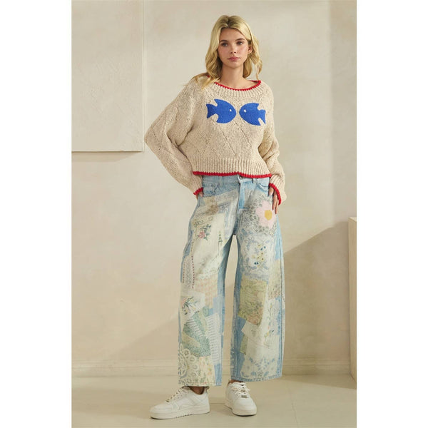 Printed Knitted Sweater: Ivory