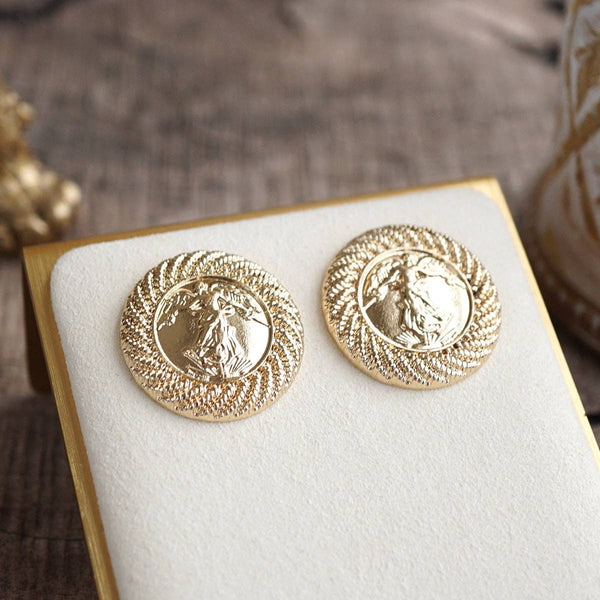 Rope & Relic – Classic Coin Stud Earrings in Gold or Silver: Gold Tone