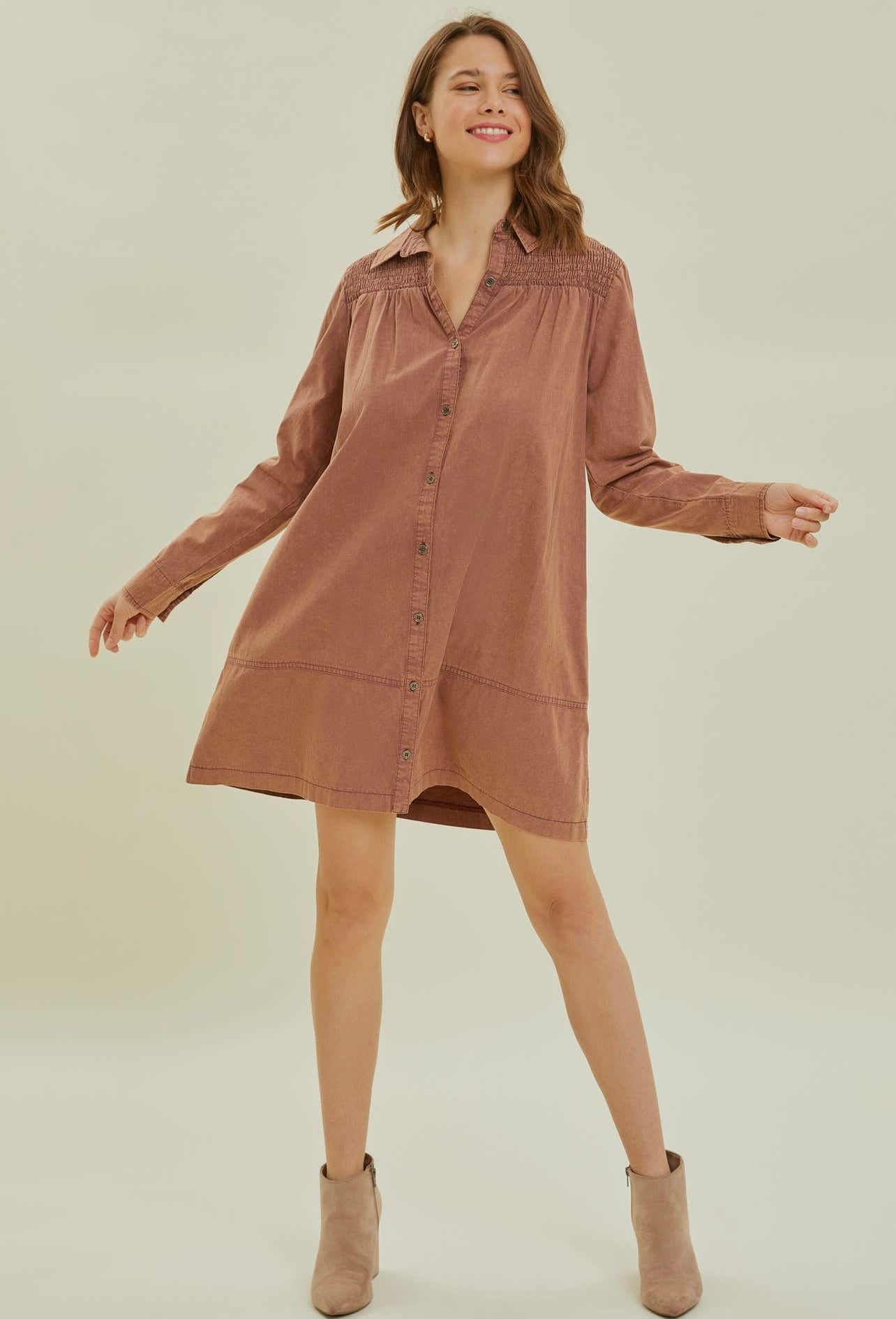Mineral washed button up dress