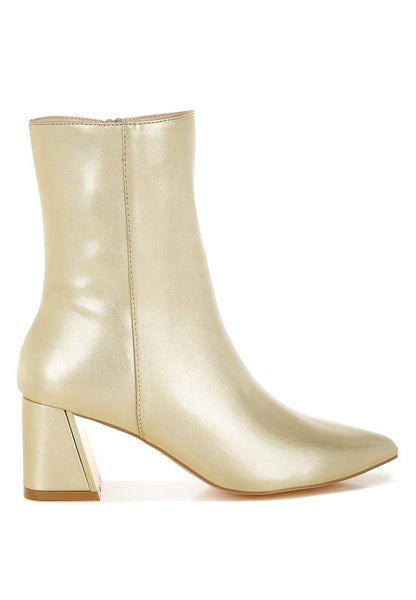 Kaira Metallic Accent Heel High Ankle Boots: Brown
