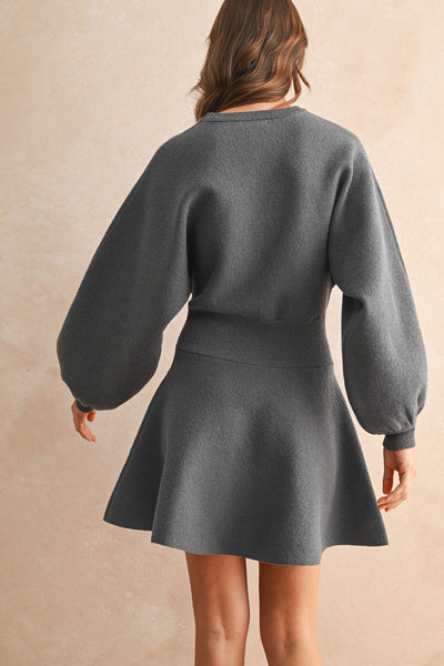 BALLON SLEEVE SWEATER DRESS:Deep blue