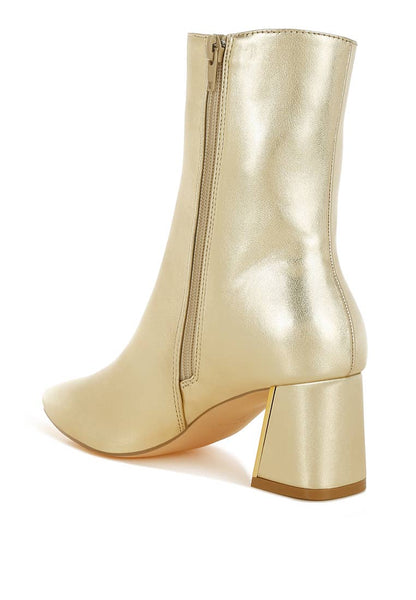 Kaira Metallic Accent Heel High Ankle Boots: Brown