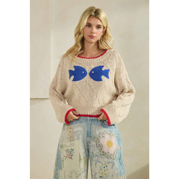 Printed Knitted Sweater: Ivory
