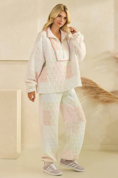 Floral textured quarter zip: Pastel combo