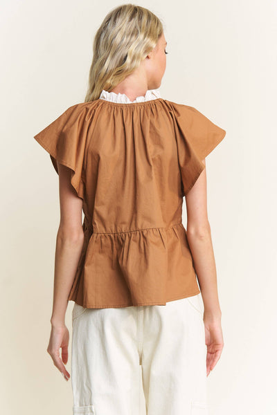 Camel Poplin Cotton Top