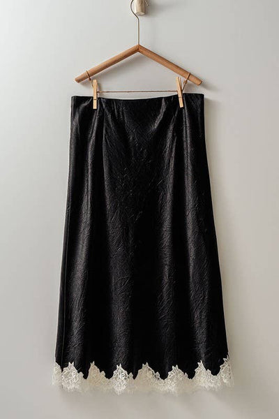 Secret Princess Silk Midi Skirt: BLACK