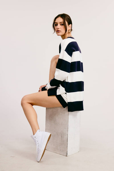 Stripe Knit Sweater and Shorts Matching Set: PICKLE / M