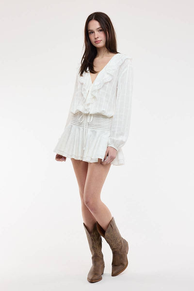 CHECKED PATTERN WIDE COLLAR FRILL LACE MINI DRESS: WHITE