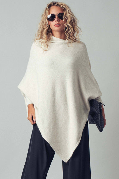 Shimmer Asymmetric Hem Knit Poncho: Brown