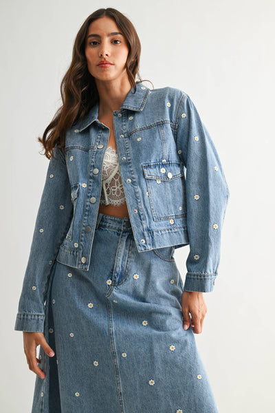 Embroidered Denim Set - JACKET ONLY : LIGHT DENIM