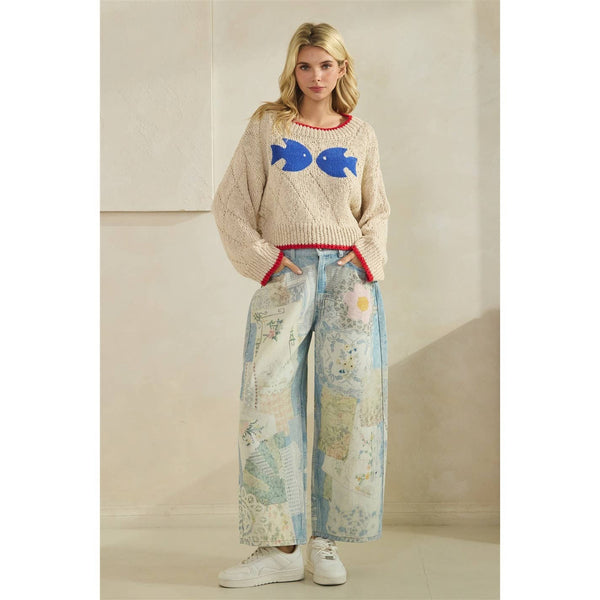 Printed Knitted Sweater: Ivory