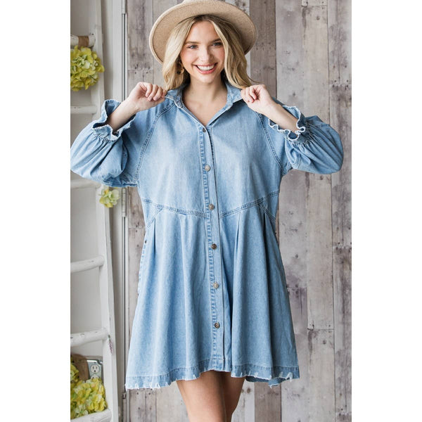 Overfit Button Down Denim Shirt Dress: Black