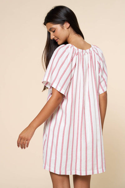 Striped Deep V-Neck Dress: WHITE