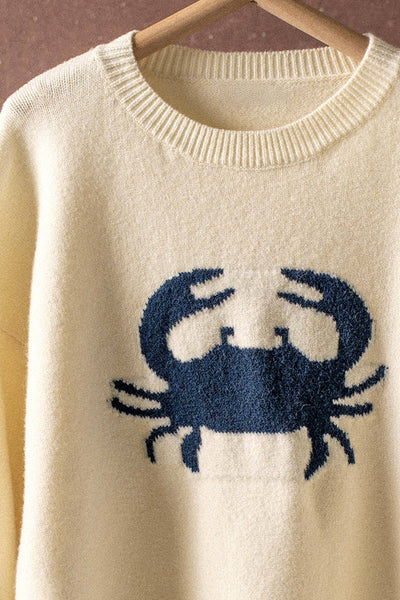 Crab Graphic Relaxed Knit Sweater: Ivory