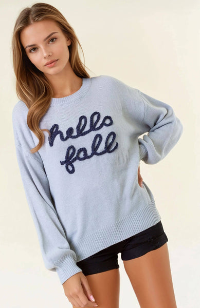 HELLO FALL Letter Embroidered Oversize Sweater
