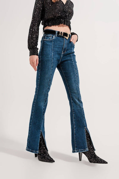 Flare jeans with split hem