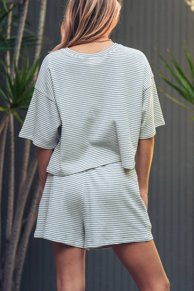 Striped Knit Two-Piece Lounge Set Boxy Tee: RED WHITE / S-M-L:2-2-2